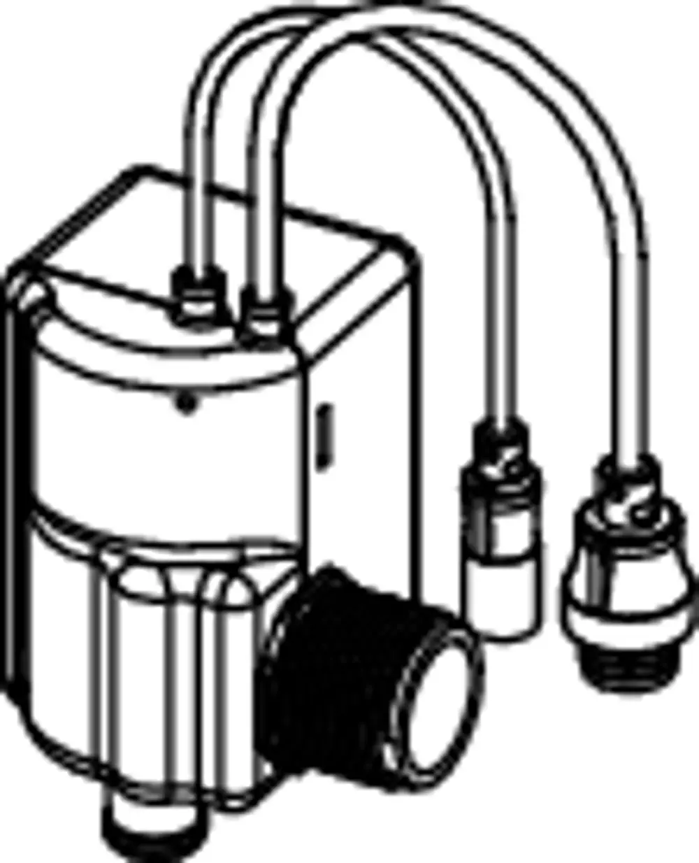 TECE Ventileinheit mit zwei Anschlussleitungen und einem Anschluss für das Stromnetz, kompakte Bauform zur Steuerung von Wasserflüssen.